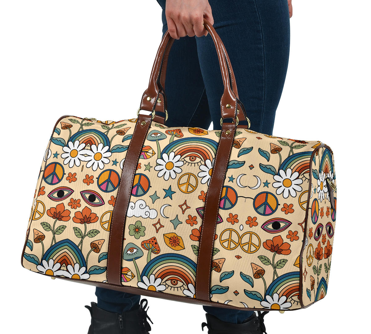 Boho Rainbow and Trippy Mushrooms Women's Travel Bag