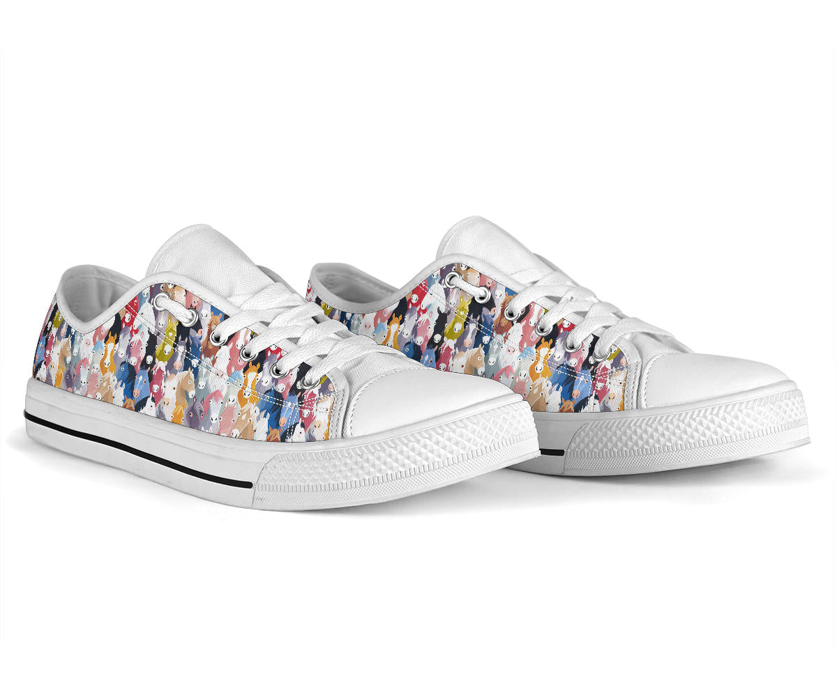 Colorful Cartoon Horse Head Low Top Sneakers in White