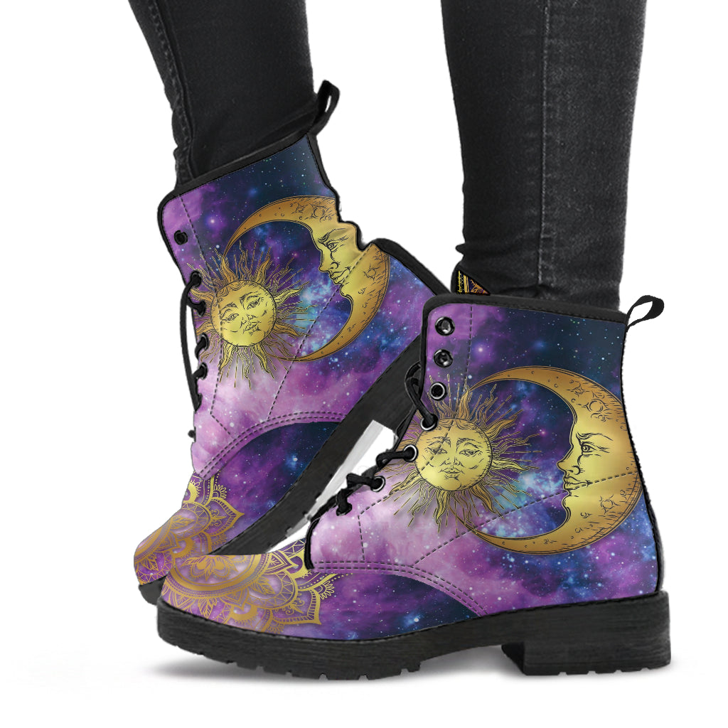 Forever Sun Moon Hippie Retro Women's Vegan Leather Combat Boots