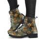 Vintage Floral Golden Motif Women's Vegan Leather Combat Boots