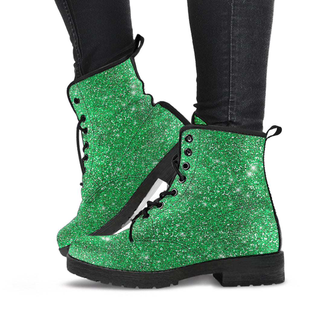 Twinkle Twinkle Little Green Stars Women's Vegan Leather Combat Boots