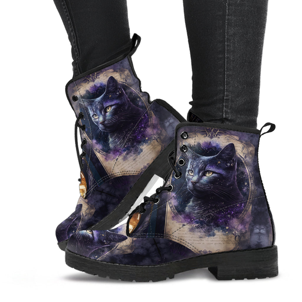 Celestial Cats Vegan Leather Combat Boots