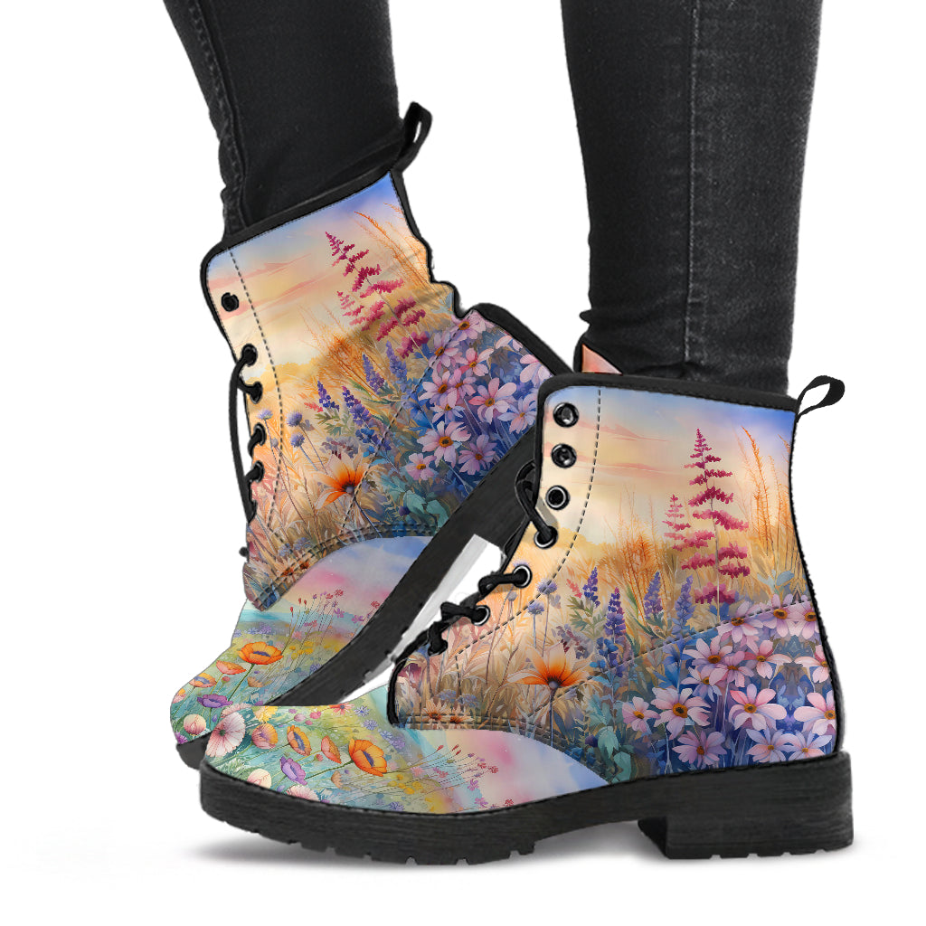 Wildflower Meadow Women's Vegan Leather Combat boots