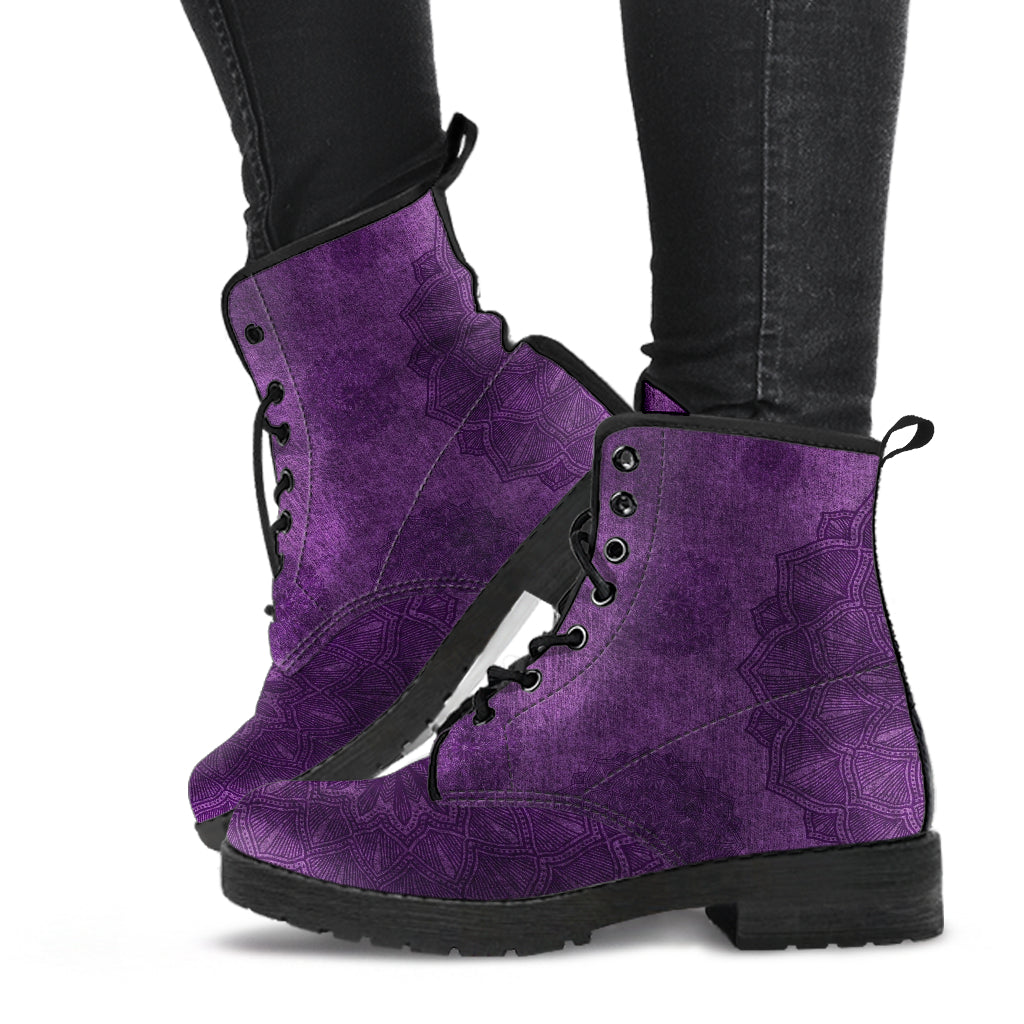 Vintage Purple Mandala Women's Vegan Leather Combat Boots