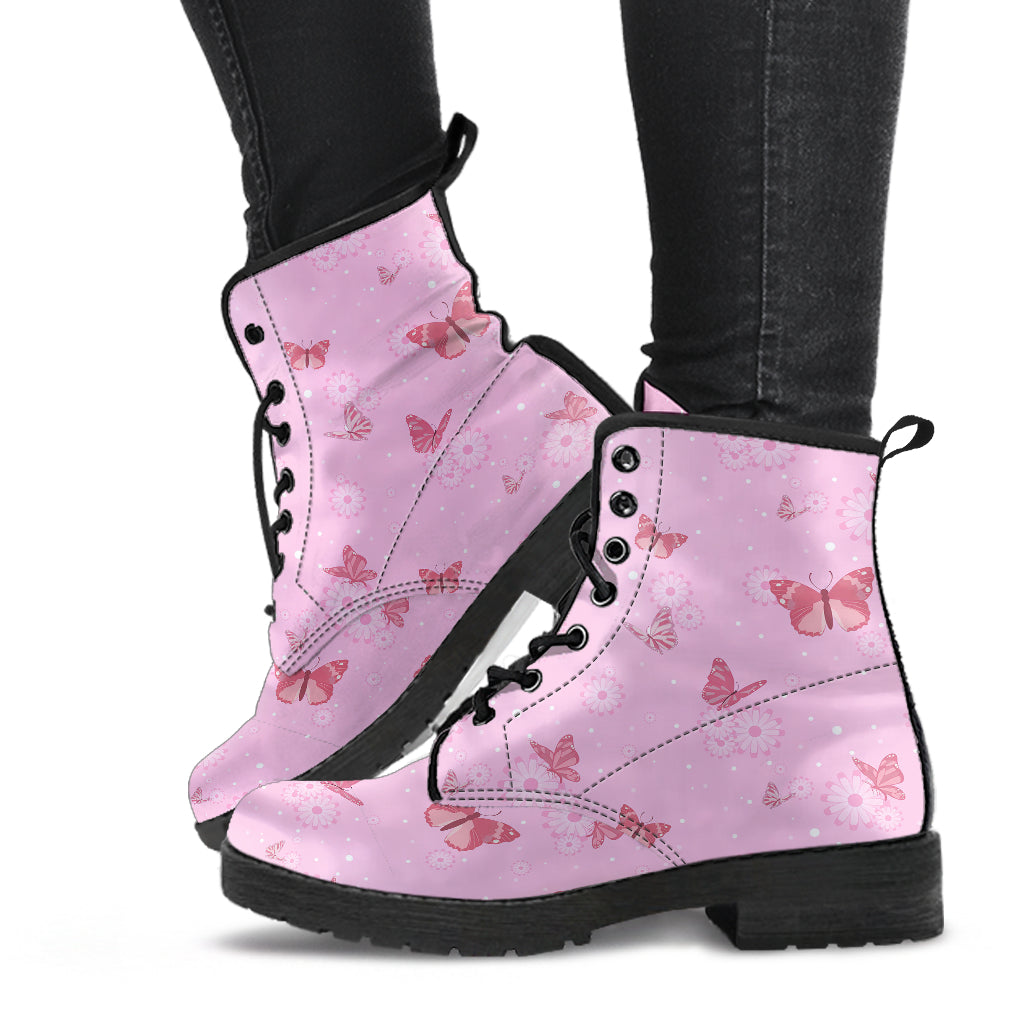 Combat Boots Women's Butterfly Leather Lace Up boots