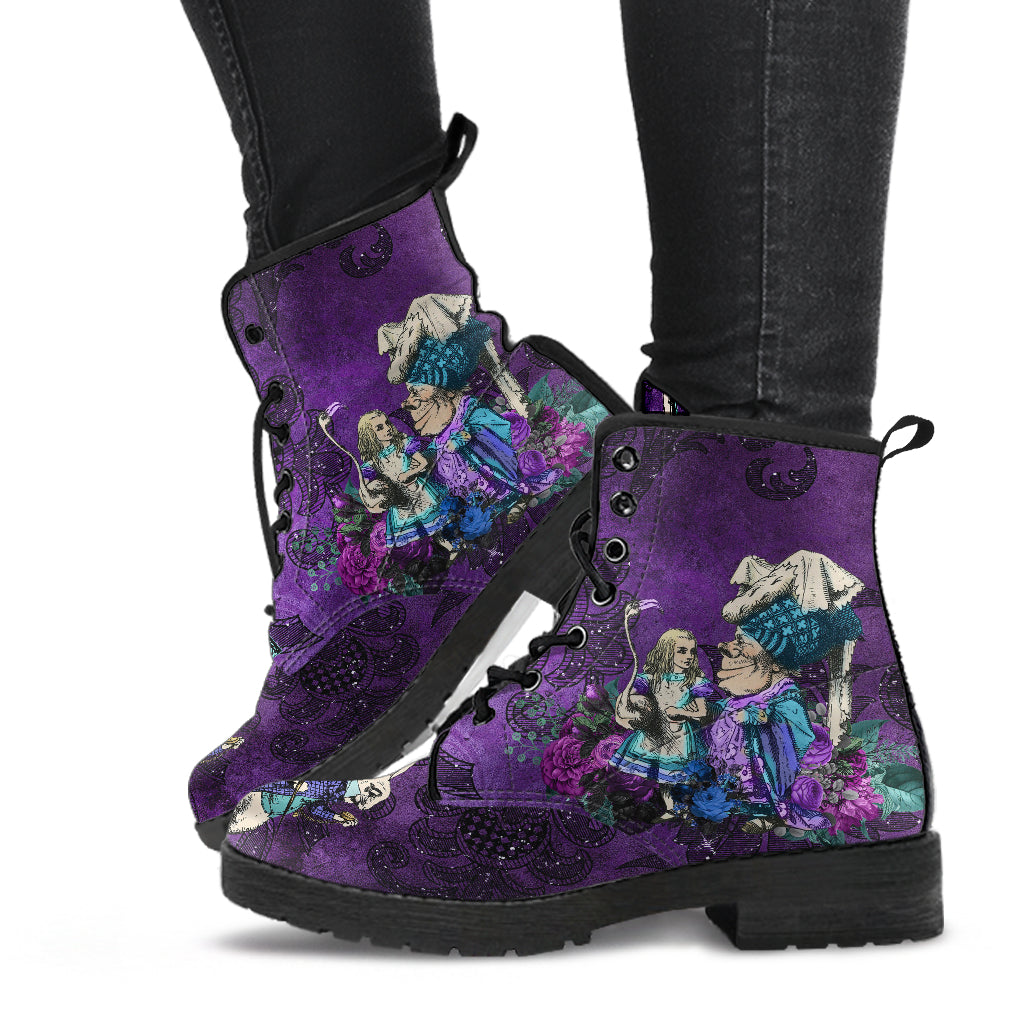 Alice in Wonderland #4 Women's Purple Vegan Leather Combat Boots