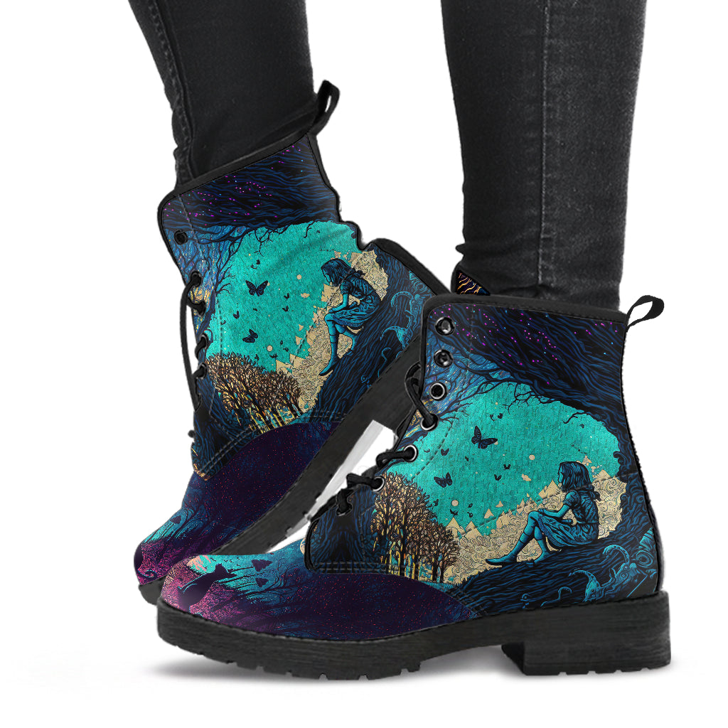 Alice in Wonderland #8 Women's Vegan Leather Combat Boots