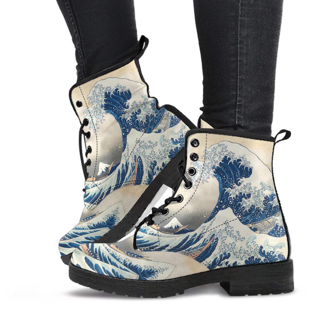 Katsushika Hokusai Women's Vegan Leather Combat Boots