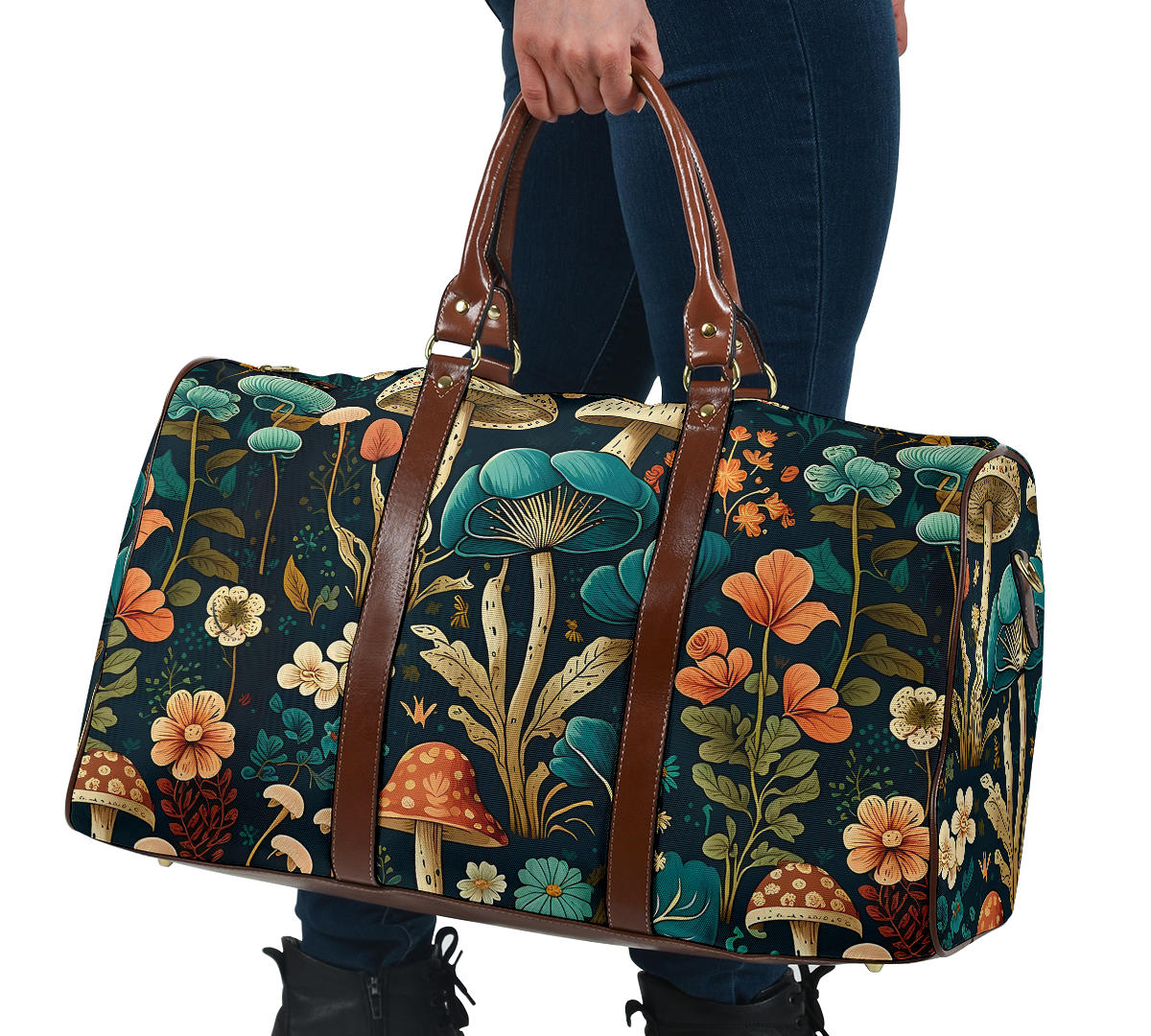 Whimsical Mushroom and Floral Art Women's Travel Bag