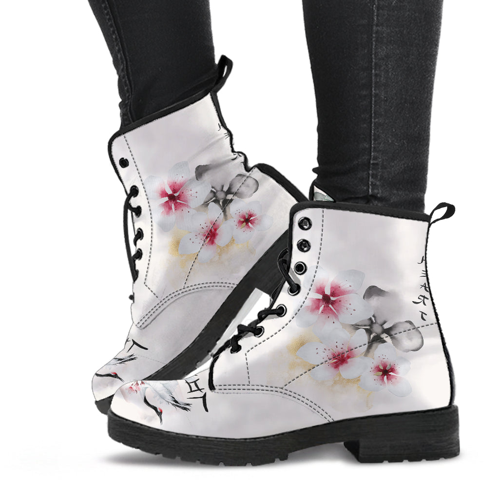 Japanese Cherry Blossom Women Vegan Leather Boots