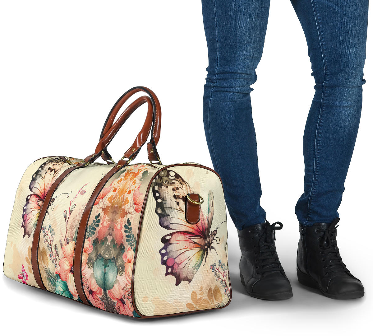 Watercolor Butterfly Floral Women's Travel Bag