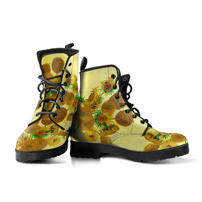 Van Gogh's Sunflowers Women's Vegan Leather Combat Boots