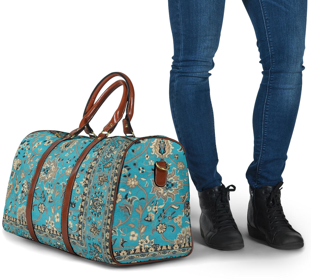 Grandma's Old Teal Blue Carpet Women's Travel Bag