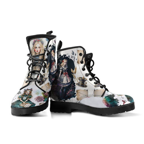 alice in wonderland dark elements collection #6 leather boots women's combat boots vegan leather – Sole Design Studio