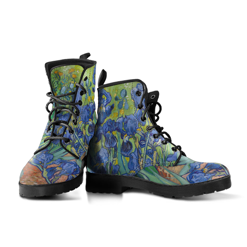 Van Gogh's Blue Iris Women's Vegan Leather Combat Boots