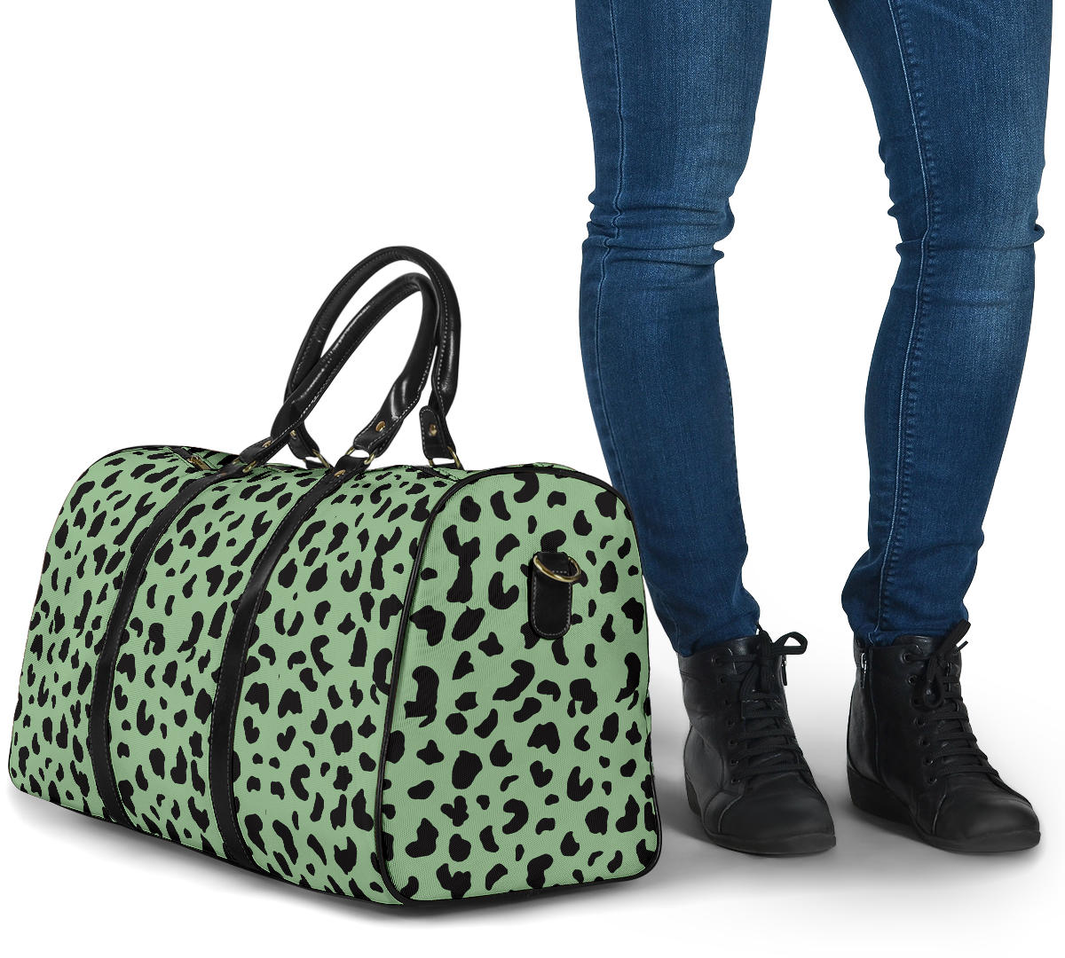 Sea Foam Green Leopard Print Women's Travel Bag