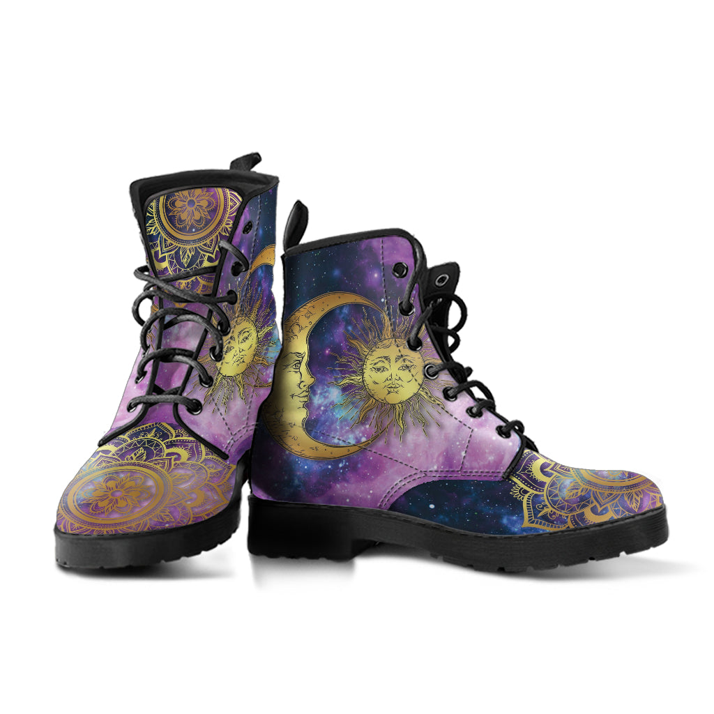 Forever Sun Moon Hippie Retro Women's Vegan Leather Combat Boots