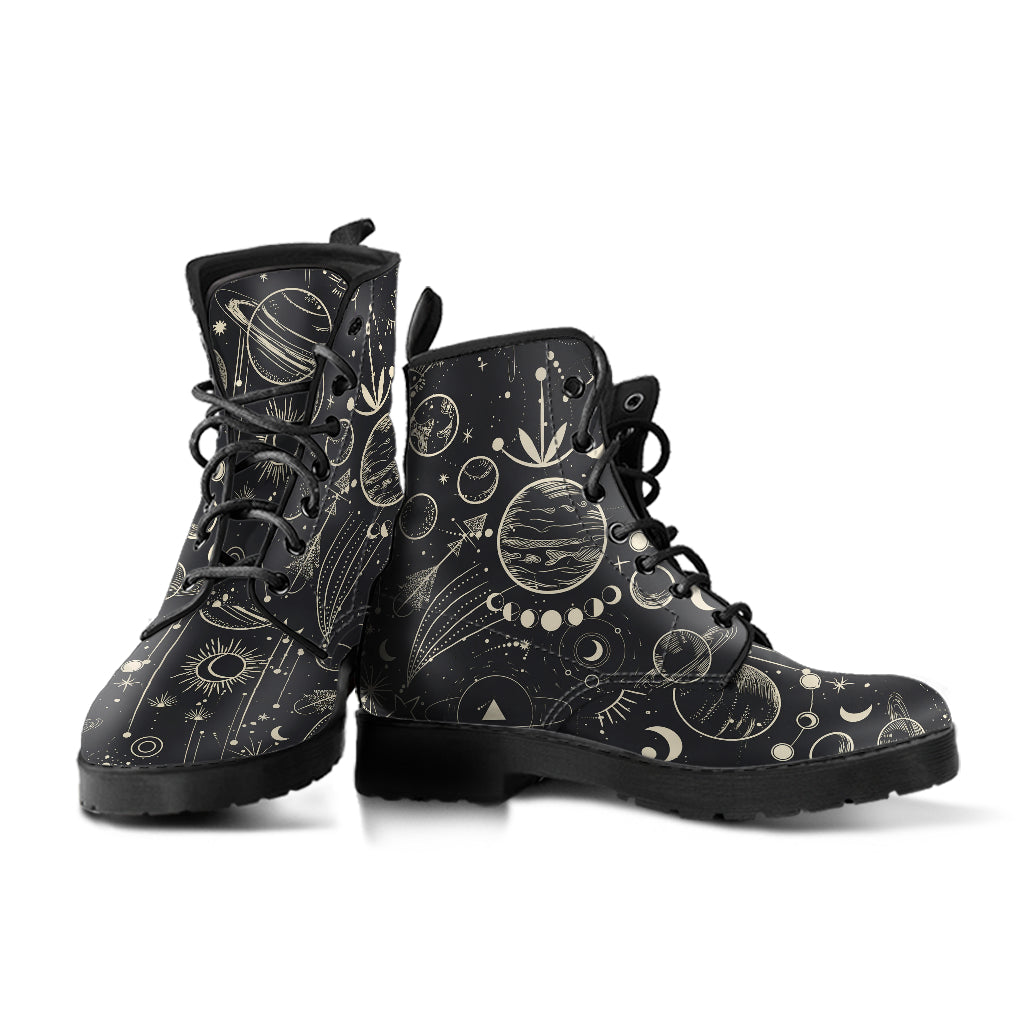 Moon Phases Galore Women's Vegan Leather Combat Boots