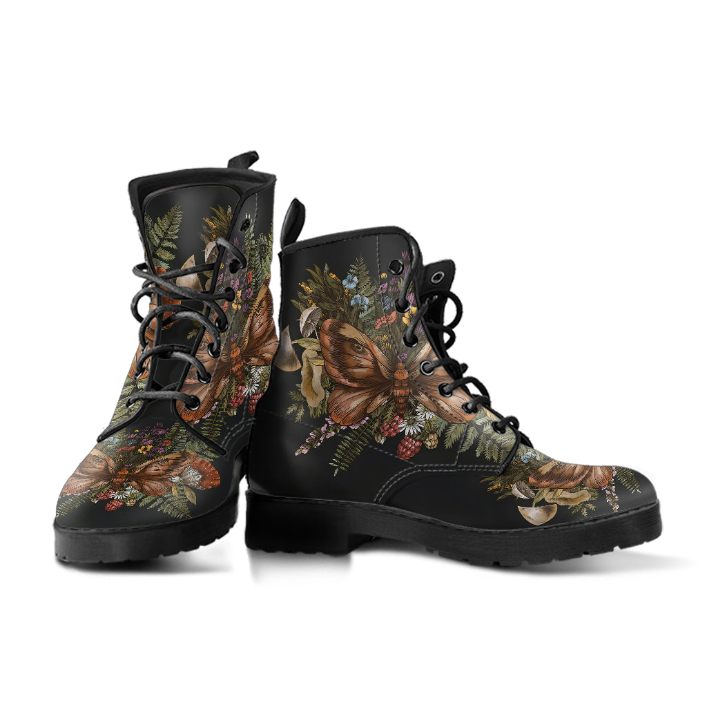 Jungle leaves and flowers tropical Women's Vegan Leather Combat Boots