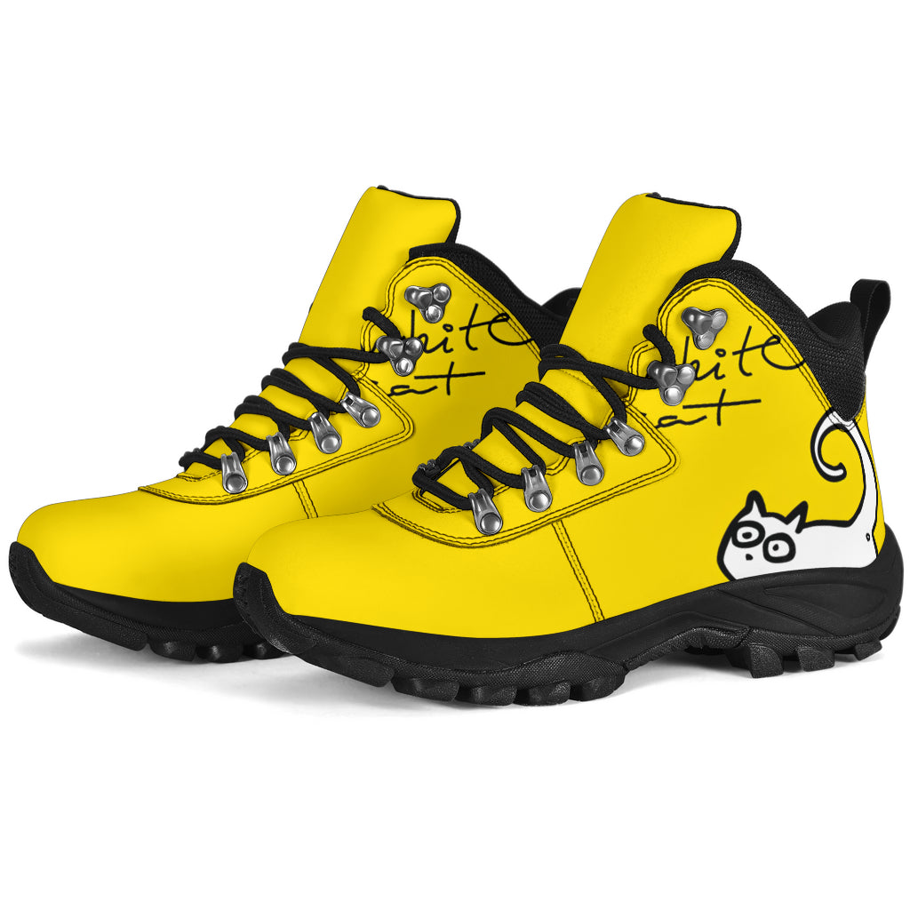 Black and White Cat on Yellow Women's Alpine Boots