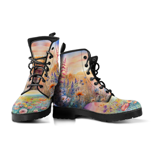 Wildflower Meadow Women's Vegan Leather Combat boots