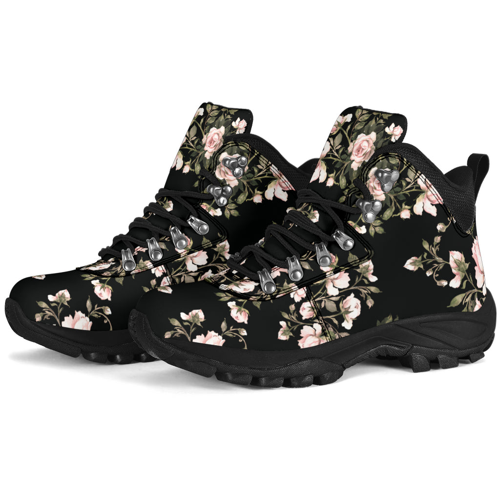 Black Floral Pattern Women's Alpine Boots