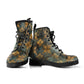 Vintage Floral Golden Motif Women's Vegan Leather Combat Boots