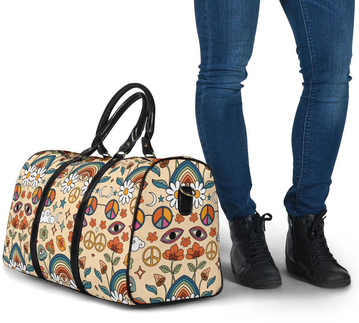 Boho Rainbow and Trippy Mushrooms Women's Travel Bag