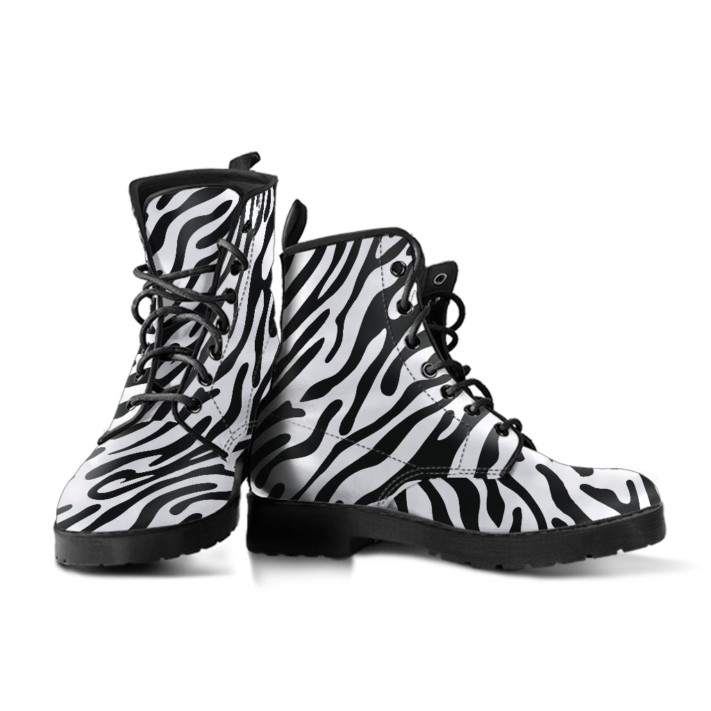 Zebra Stripe Women's Vegan Leather Combat Boots