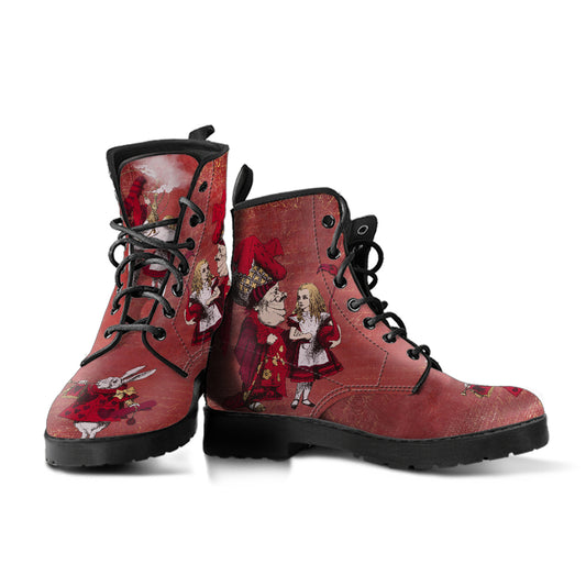 Alice in Wonderland #5 Women's Muted Red Vegan Leather Combat Boots