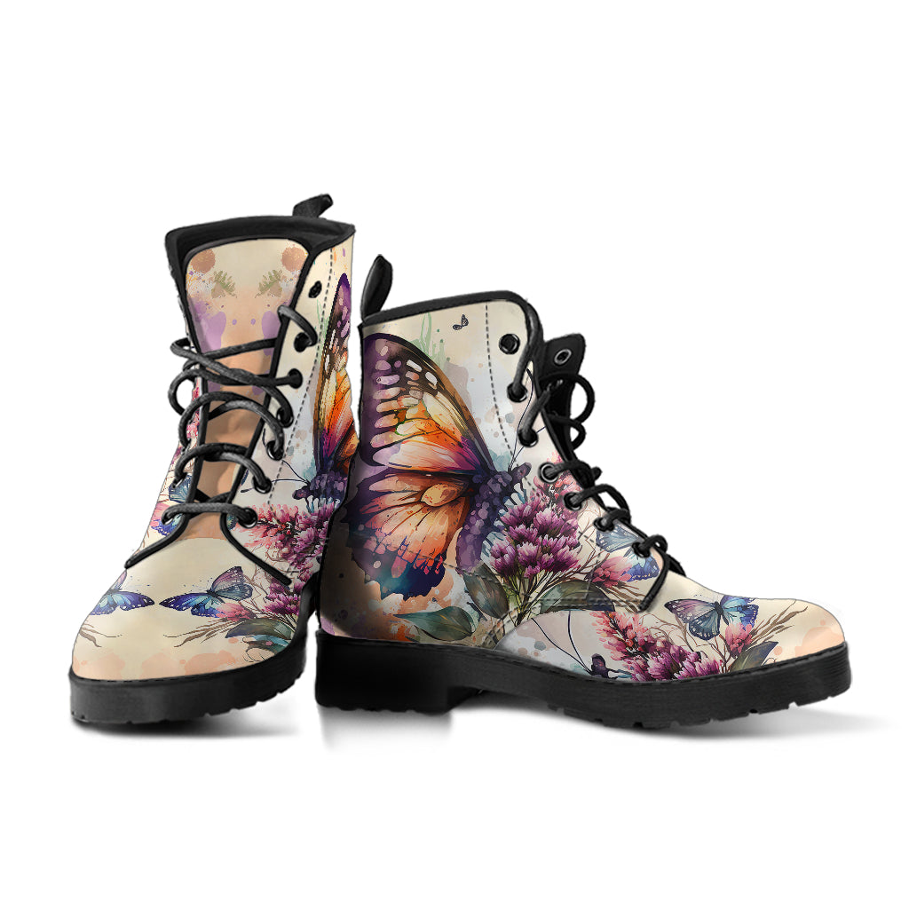 Watercolor butterfly Floral Women Vegan Leather Boots