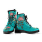 Blue Rose Floral Print Women's Vegan leather Combat Boots