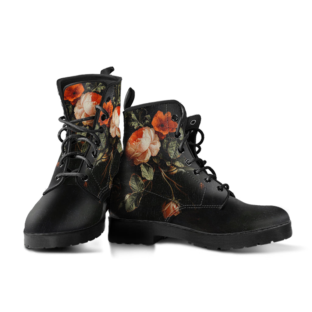 Still Life with Roses Women's Vegan Leather Combat Boots