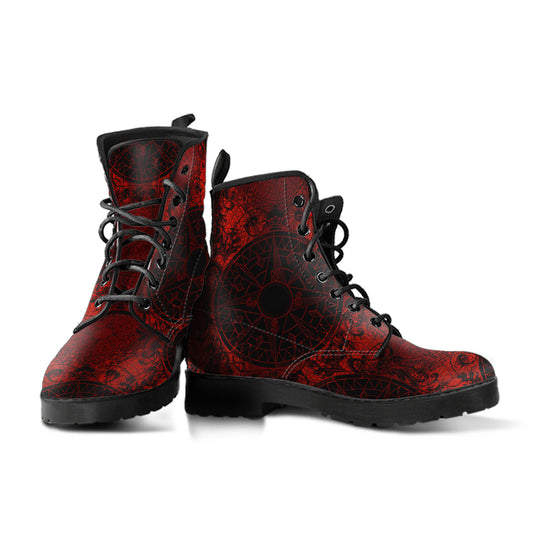 Red and Black Women's Vegan Leather Combat Boots