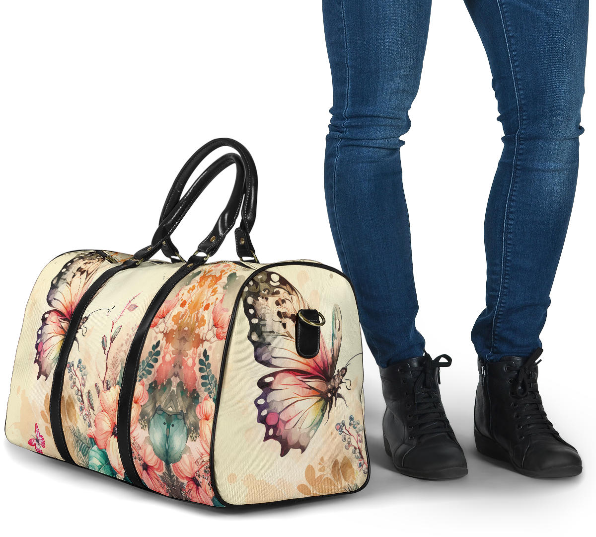 Watercolor Butterfly Floral Women's Travel Bag