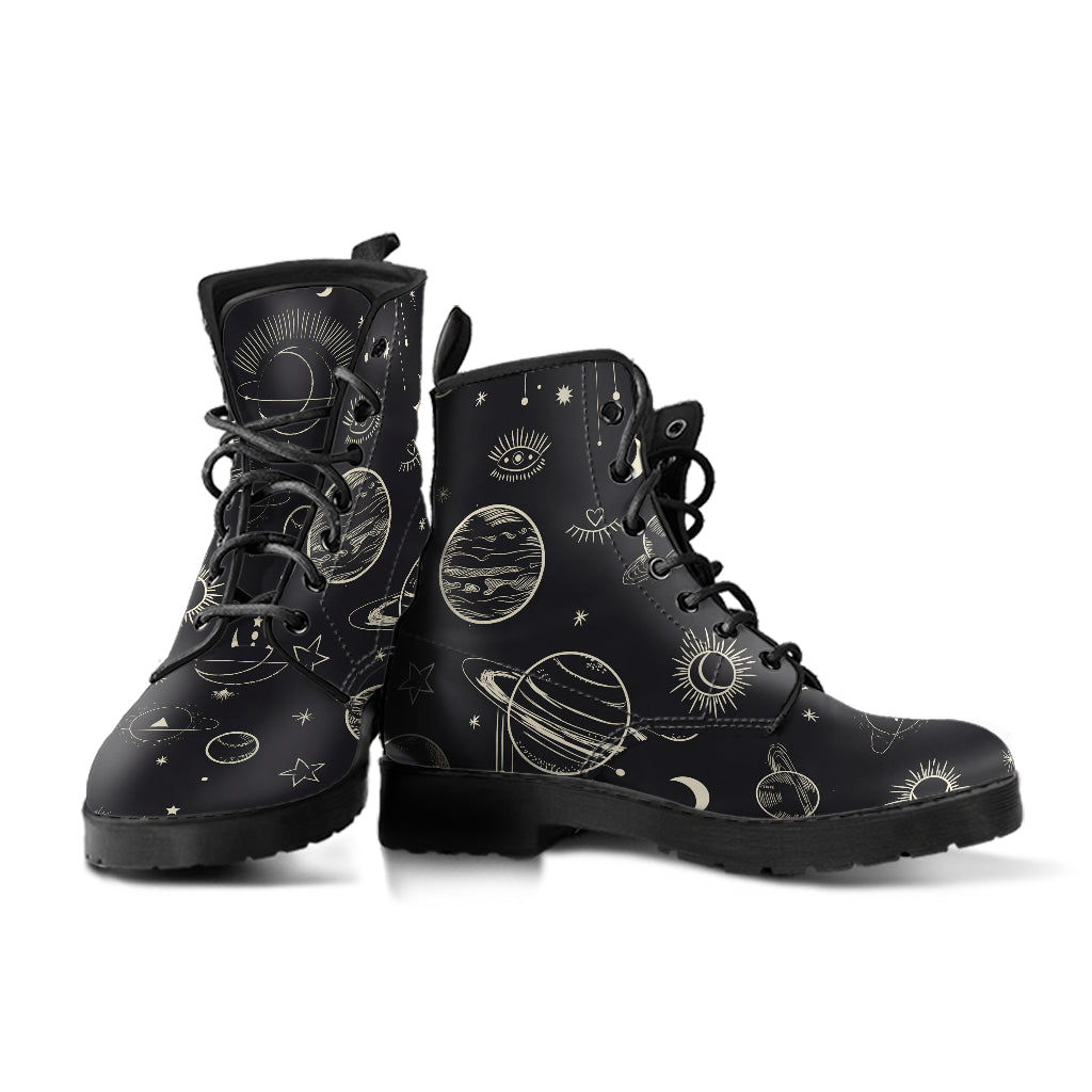 Moon Phases Abstract Women's Vegan Leather Combat Boots