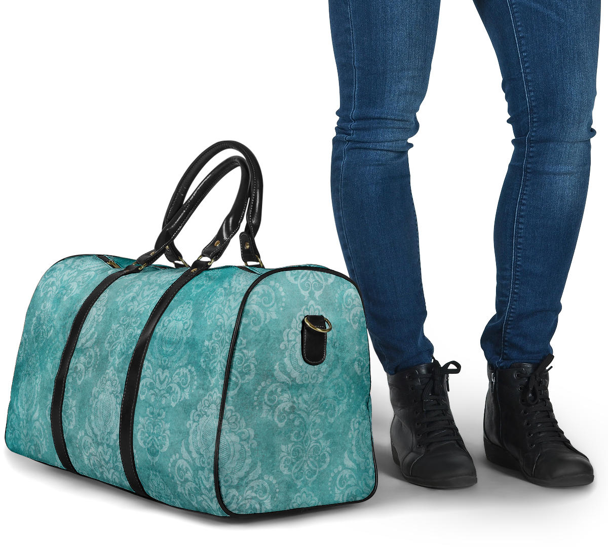 Teal White Vintage Women's Travel Bag