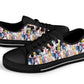 Colorful Cartoon Horse Head Low Top Sneakers in Black