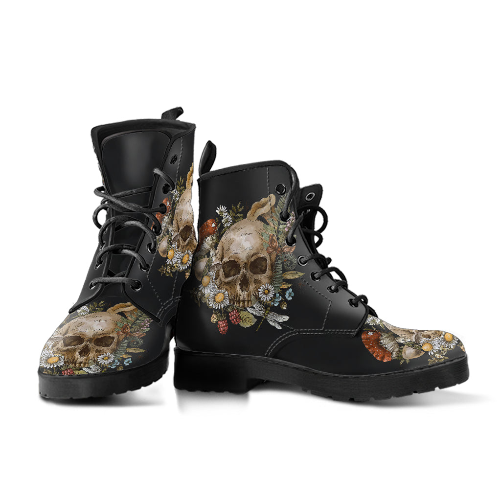 Mushroom Skull Women's Vegan Leather Combat Boots