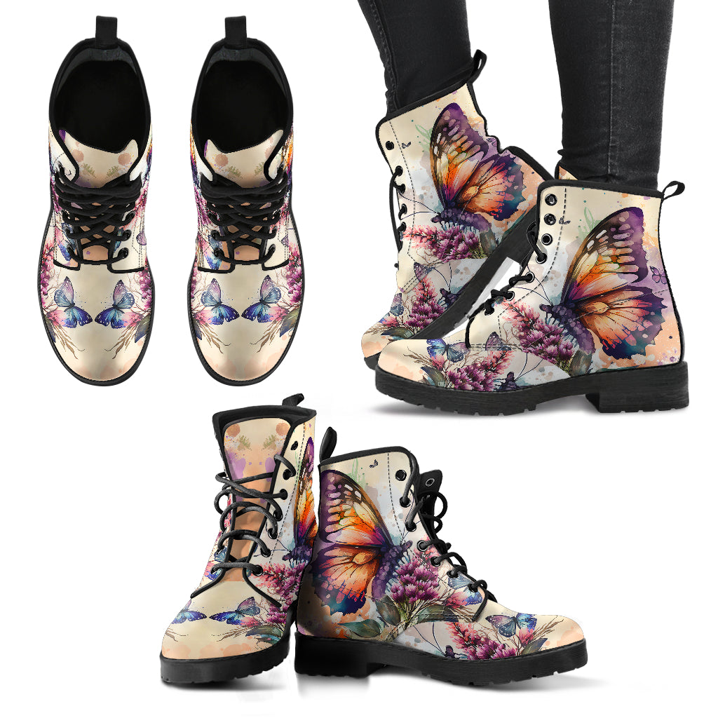 Watercolor butterfly Floral Women Vegan Leather Boots