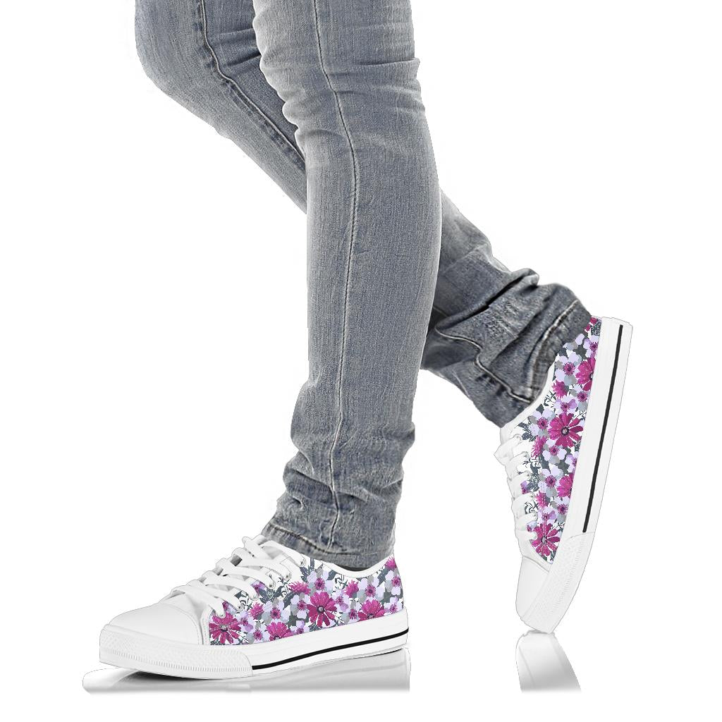 Pink, Violet and White Flowers Women's Low Top Sneakers - READY TO SHIP