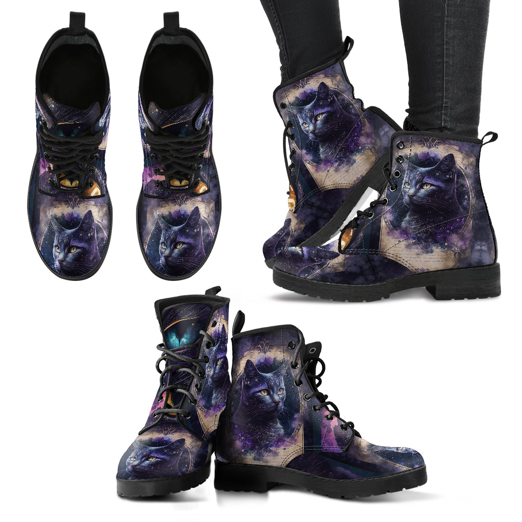 Celestial Cats Vegan Leather Combat Boots