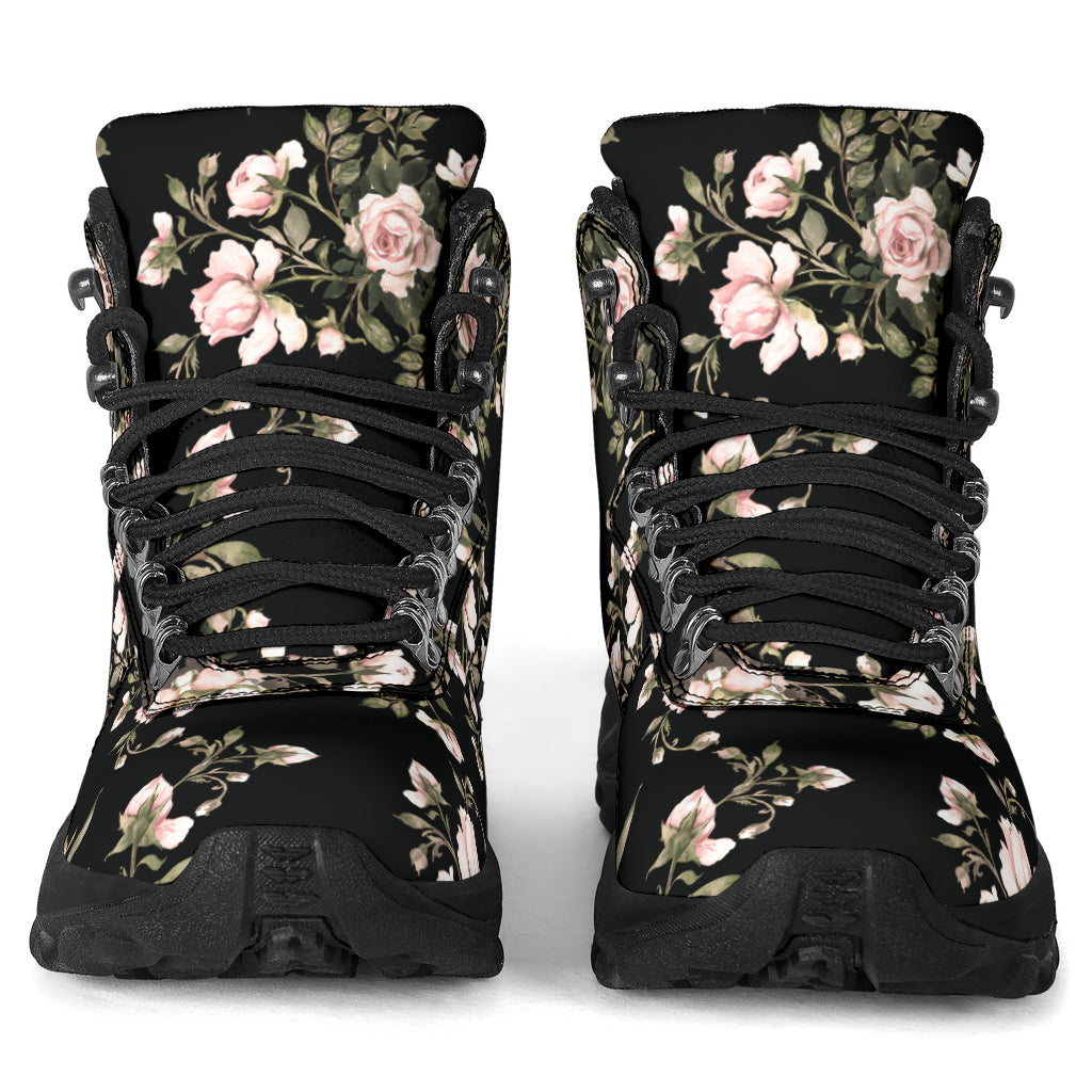 Black Floral Pattern Women's Alpine Boots