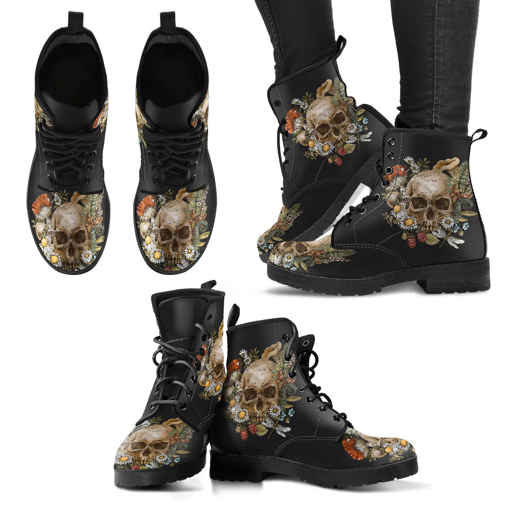 Mushroom Skull Women's Vegan Leather Combat Boots