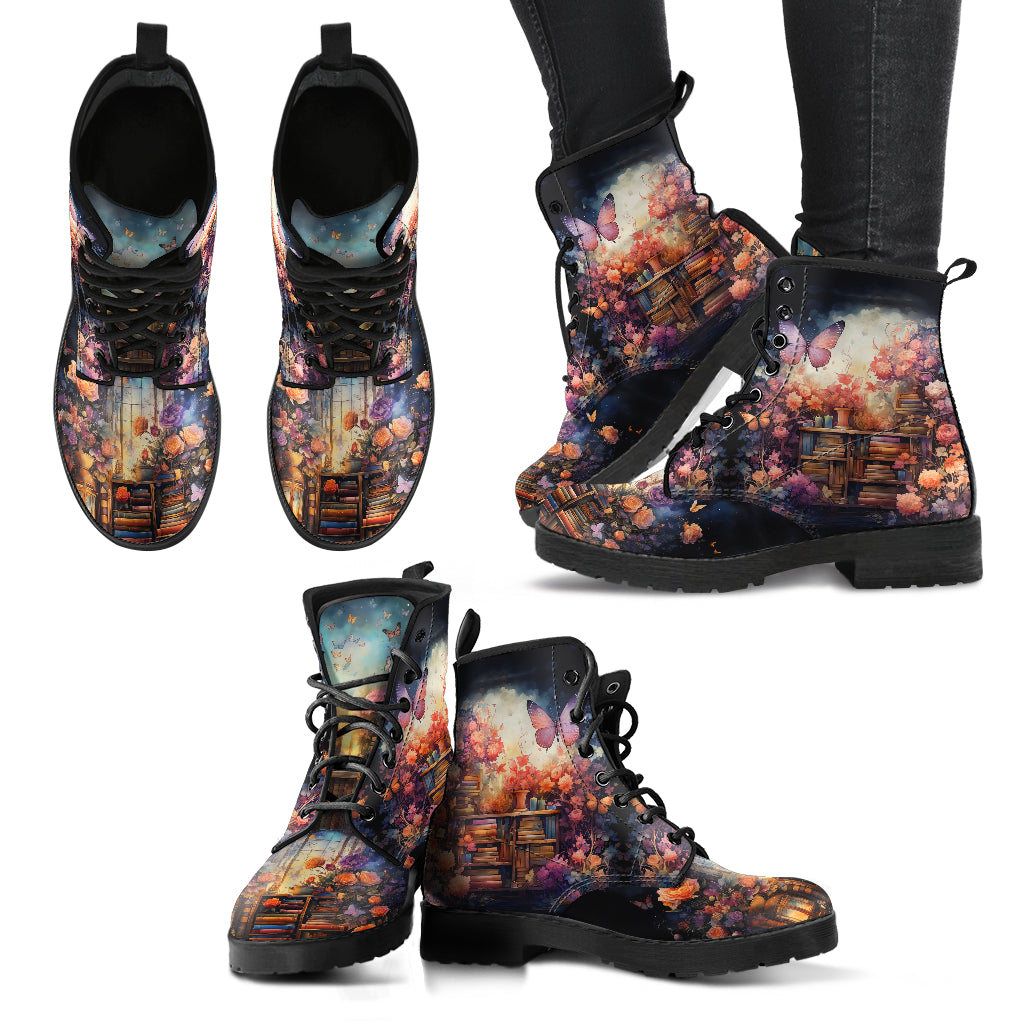 Butterfly Whimsical Library Women's Vegan Leather Boots