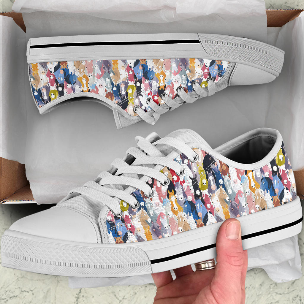 Colorful Cartoon Horse Head Low Top Sneakers in White