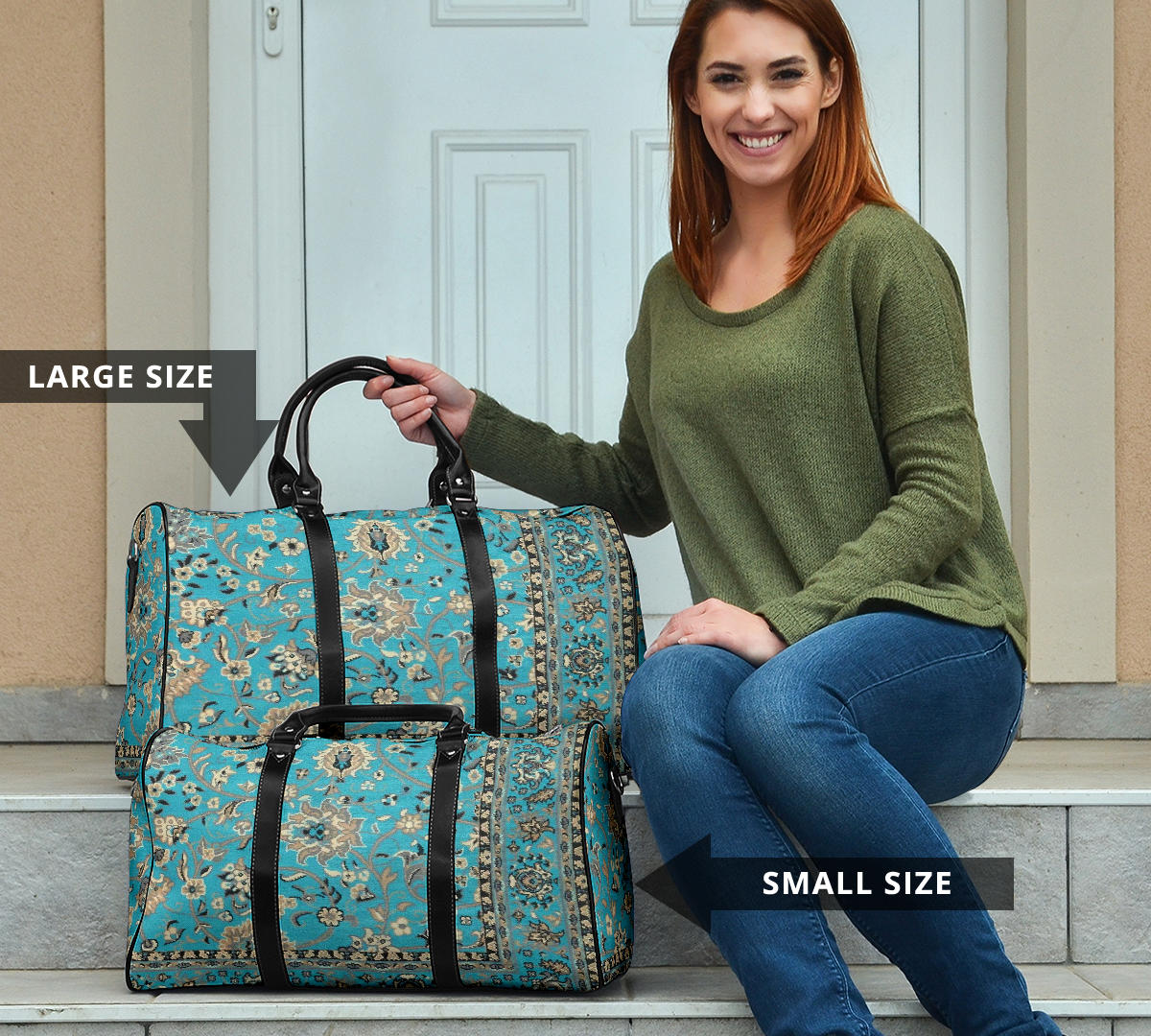 Grandma's Old Teal Blue Carpet Women's Travel Bag