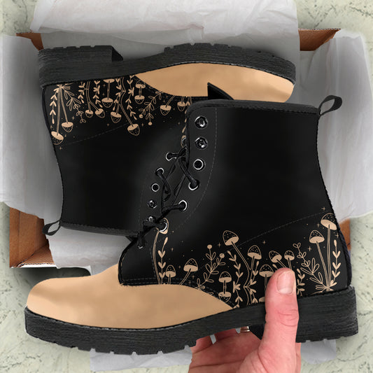 Mushroom Garden Black Women's Vegan Leather Combat Boots