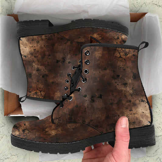 Brown Distressed Grunge Women's Vegan Leather Combat Boots