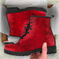 Red Gothic Heart Women's Vegan Leather Combat Boots